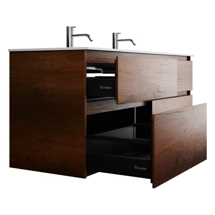 burgbad Lin20 Waschtischunterschrank mit Mineralguss-Waschtisch 142 cm, 4 Auszüge