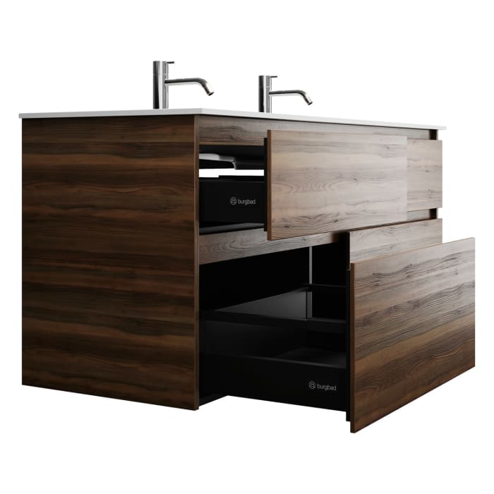 burgbad Lin20 Waschtischunterschrank mit Mineralguss-Waschtisch 142 cm, 4 Auszüge