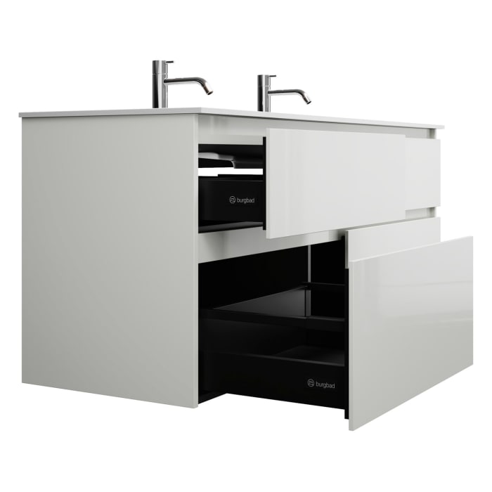 burgbad Lin20 Waschtischunterschrank mit Mineralguss-Waschtisch 142 cm, 4 Auszüge