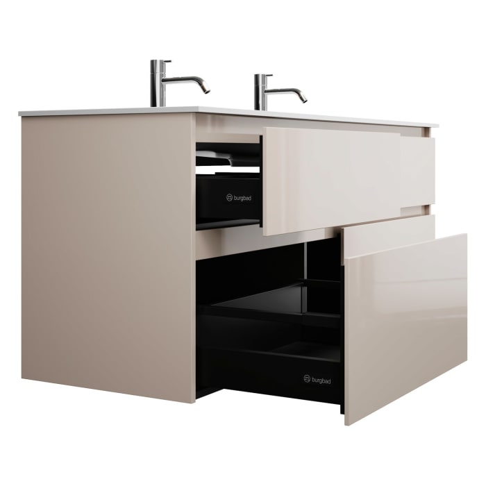 burgbad Lin20 Waschtischunterschrank mit Mineralguss-Waschtisch 142 cm, 4 Auszüge