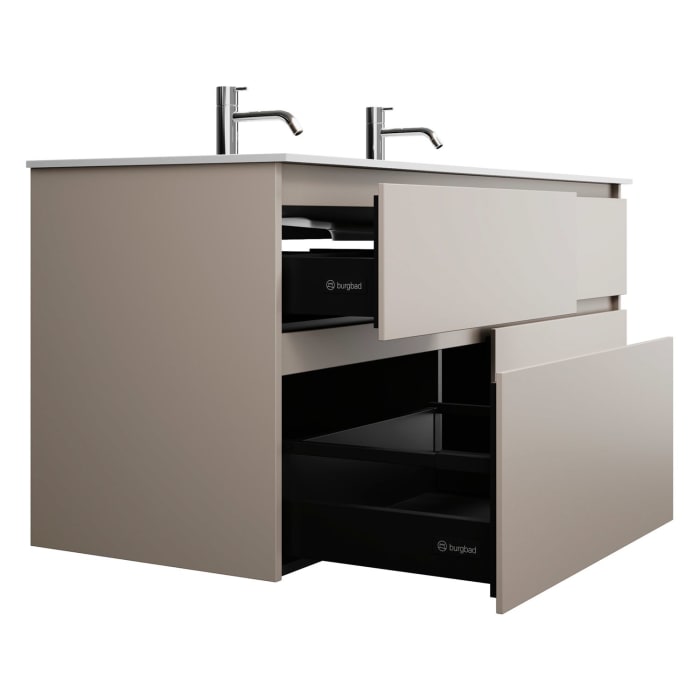 burgbad Lin20 Waschtischunterschrank mit Mineralguss-Waschtisch 142 cm, 4 Auszüge