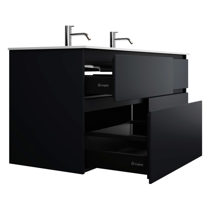 burgbad Lin20 Waschtischunterschrank mit Mineralguss-Waschtisch 142 cm, 4 Auszüge