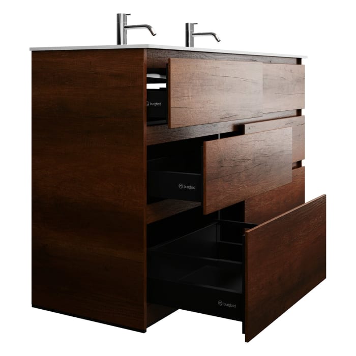 burgbad Lin20 Waschtischunterschrank mit Mineralguss-Waschtisch 142 cm, 6 Auszüge