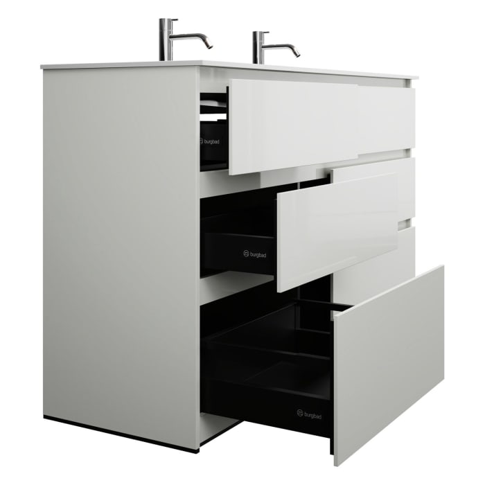 burgbad Lin20 Waschtischunterschrank mit Mineralguss-Waschtisch 142 cm, 6 Auszüge