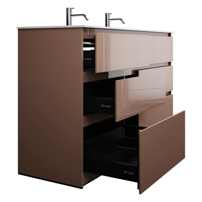 burgbad Lin20 Waschtischunterschrank mit Mineralguss-Waschtisch 142 cm, 6 Auszüge