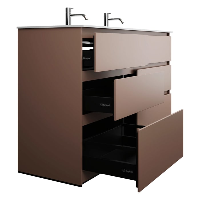 burgbad Lin20 Waschtischunterschrank mit Mineralguss-Waschtisch 142 cm, 6 Auszüge