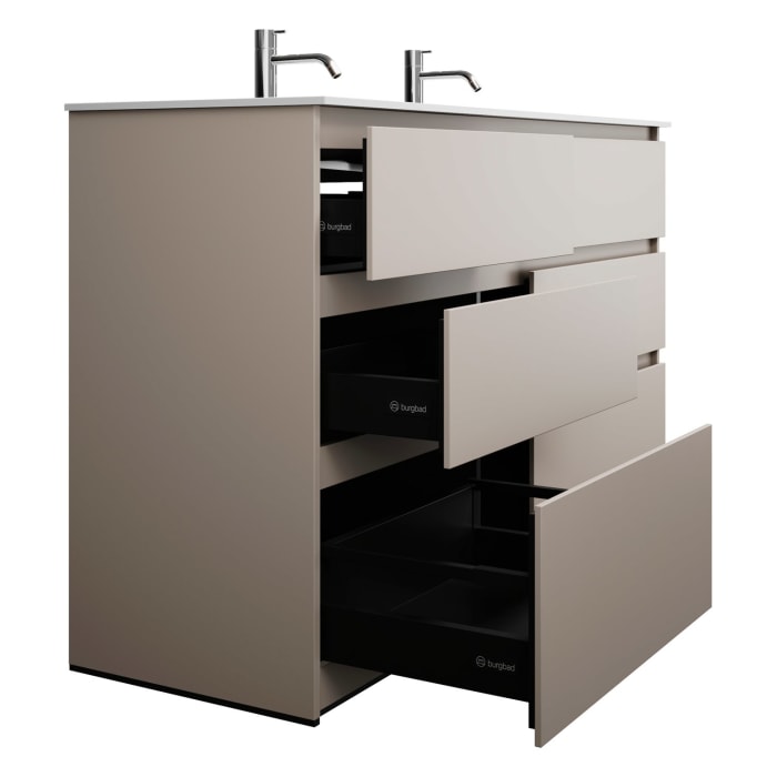 burgbad Lin20 Waschtischunterschrank mit Mineralguss-Waschtisch 142 cm, 6 Auszüge