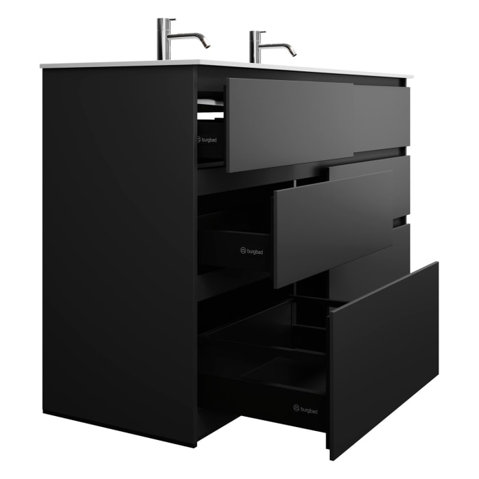 burgbad Lin20 Waschtischunterschrank mit Mineralguss-Waschtisch 142 cm, 6 Auszüge