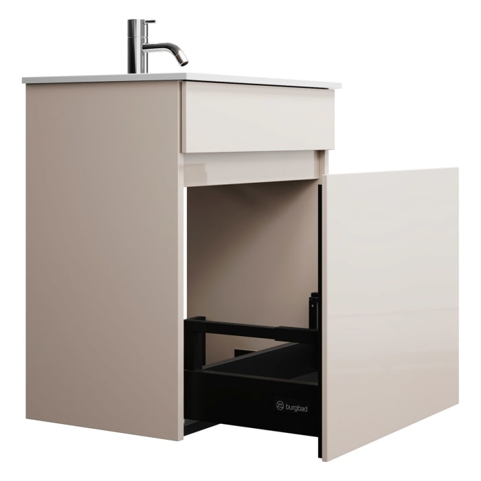 burgbad Lin20 Waschtischunterschrank mit Mineralguss-Waschtisch 52 cm, 1 Auszug
