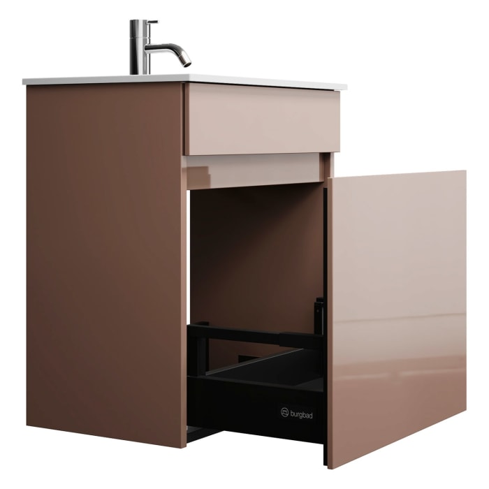 burgbad Lin20 Waschtischunterschrank mit Mineralguss-Waschtisch 52 cm, 1 Auszug