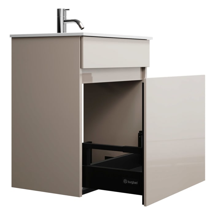 burgbad Lin20 Waschtischunterschrank mit Mineralguss-Waschtisch 52 cm, 1 Auszug