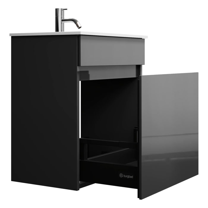 burgbad Lin20 Waschtischunterschrank mit Mineralguss-Waschtisch 52 cm, 1 Auszug