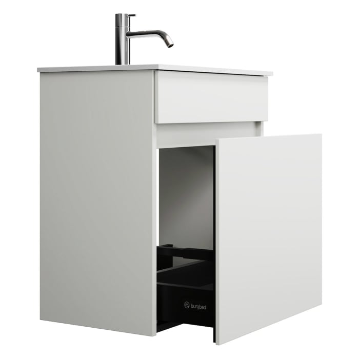 burgbad Lin20 Waschtischunterschrank mit Mineralguss-Waschtisch 52 cm, 1 Auszug