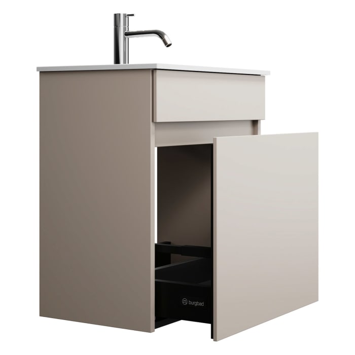 burgbad Lin20 Waschtischunterschrank mit Mineralguss-Waschtisch 52 cm, 1 Auszug