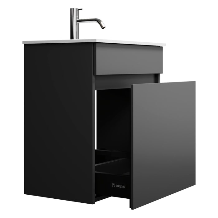 burgbad Lin20 Waschtischunterschrank mit Mineralguss-Waschtisch 52 cm, 1 Auszug