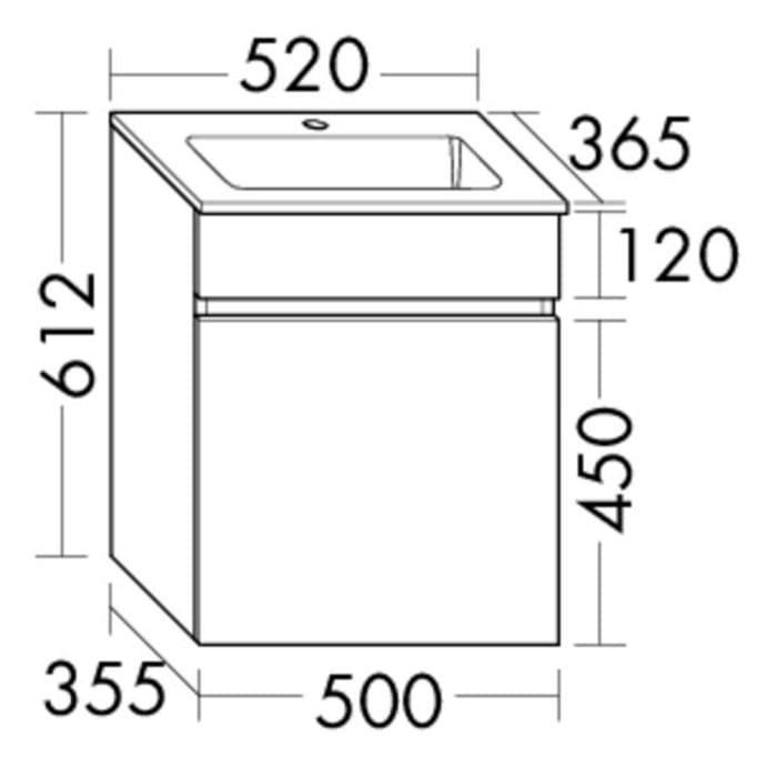 burgbad Lin20 Waschtischunterschrank mit Mineralguss-Waschtisch 52 cm, 1 Auszug