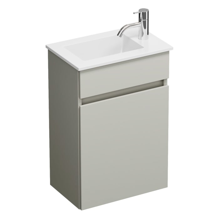 burgbad Lin20 Waschtischunterschrank mit Mineralguss-Waschtisch 42 cm, 1 Tür, links