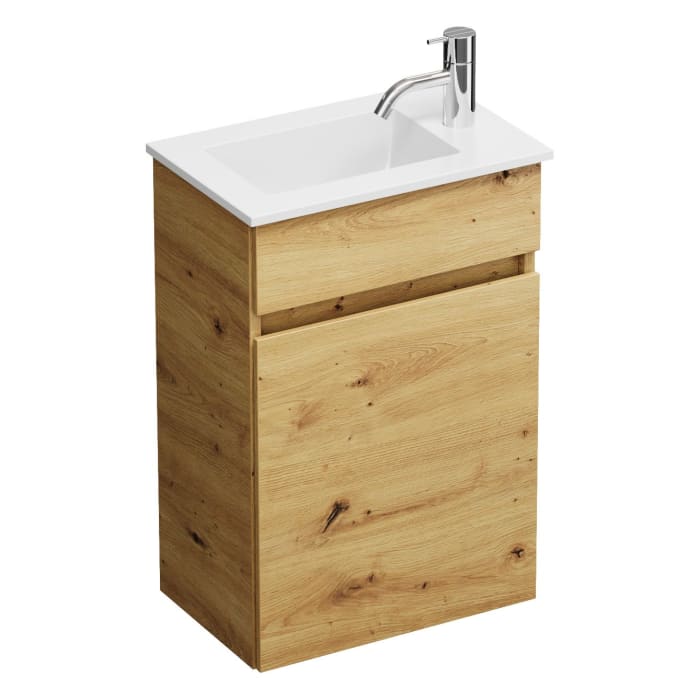 burgbad Lin20 Waschtischunterschrank mit Mineralguss-Waschtisch 42 cm, 1 Tür, links