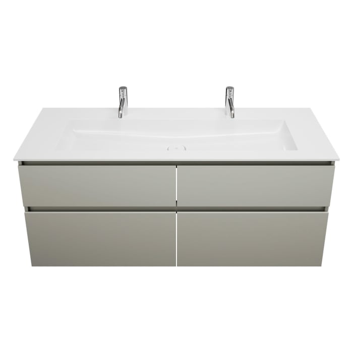 burgbad Lin20 Waschtischunterschrank mit Mineralguss-Waschtisch 142 cm, 4 Auszüge