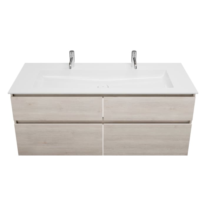 burgbad Lin20 Waschtischunterschrank mit Mineralguss-Waschtisch 142 cm, 4 Auszüge