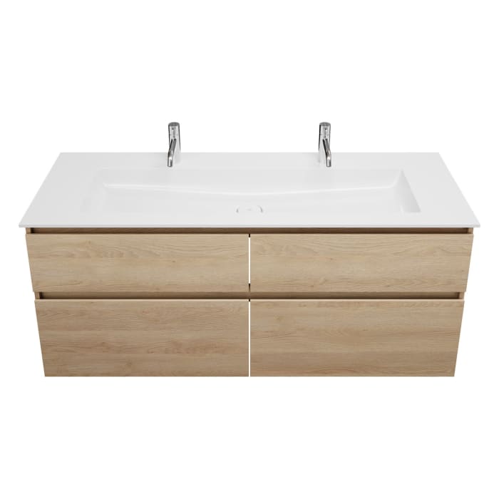 burgbad Lin20 Waschtischunterschrank mit Mineralguss-Waschtisch 142 cm, 4 Auszüge