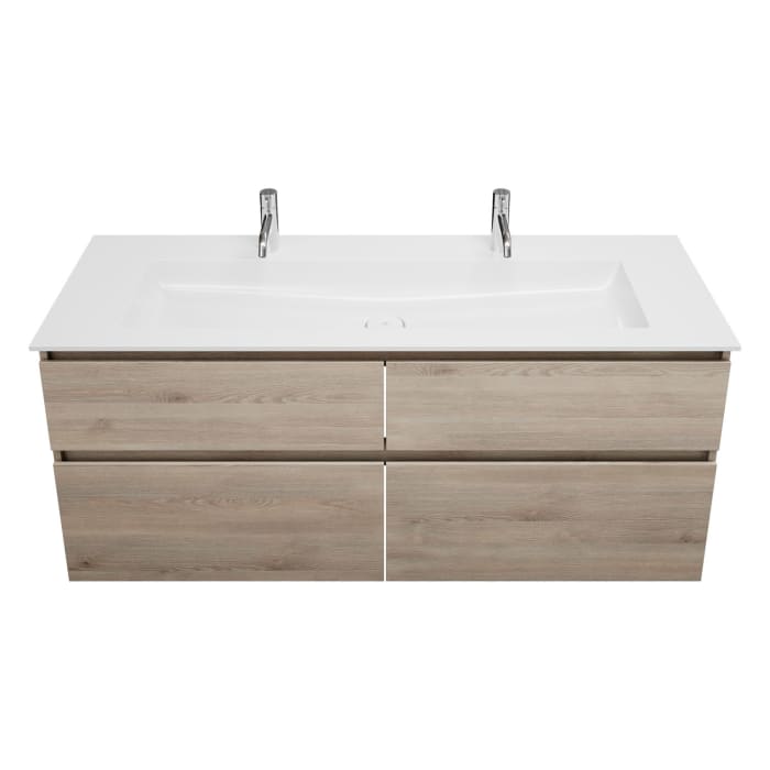 burgbad Lin20 Waschtischunterschrank mit Mineralguss-Waschtisch 142 cm, 4 Auszüge