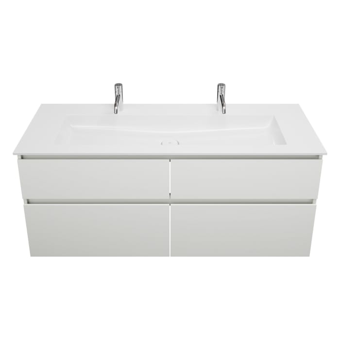 burgbad Lin20 Waschtischunterschrank mit Mineralguss-Waschtisch 142 cm, 4 Auszüge