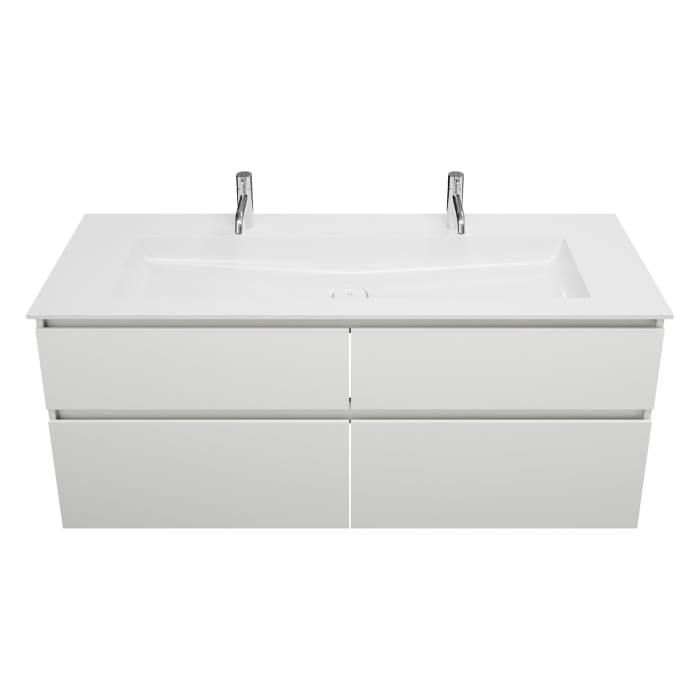 burgbad Lin20 Waschtischunterschrank mit Mineralguss-Waschtisch 142 cm, 4 Auszüge