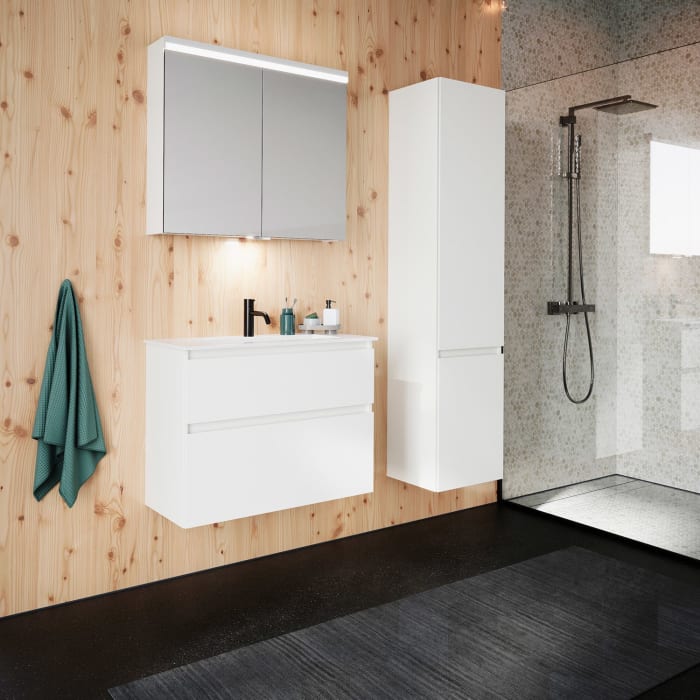 burgbad Lin20 Waschtischunterschrank mit Mineralguss-Waschtisch 82 cm, 2 Auszüge