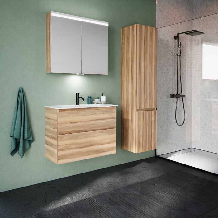 burgbad Lin20 Waschtischunterschrank mit Mineralguss-Waschtisch 82 cm, 2 Auszüge