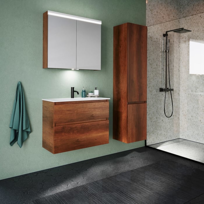 burgbad Lin20 Waschtischunterschrank mit Mineralguss-Waschtisch 82 cm, 2 Auszüge