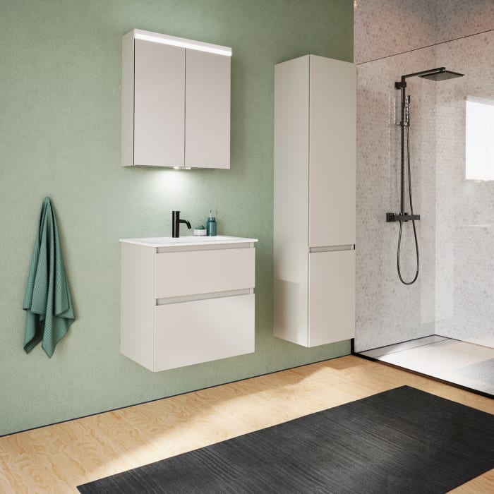 burgbad Lin20 Waschtischunterschrank mit Mineralguss-Waschtisch 62 cm, 2 Auszüge