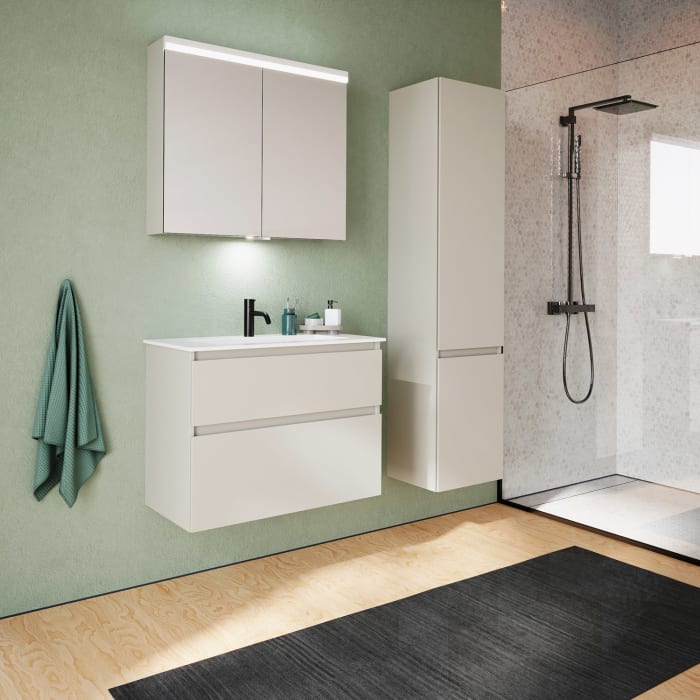 burgbad Lin20 Waschtischunterschrank mit Mineralguss-Waschtisch 82 cm, 2 Auszüge