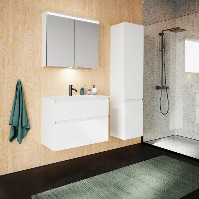 burgbad Lin20 Waschtischunterschrank mit Mineralguss-Waschtisch 82 cm, 2 Auszüge