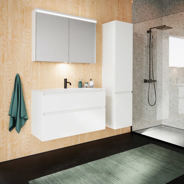 burgbad Lin20 Waschtischunterschrank mit Mineralguss-Waschtisch 102 cm, 2 Auszüge