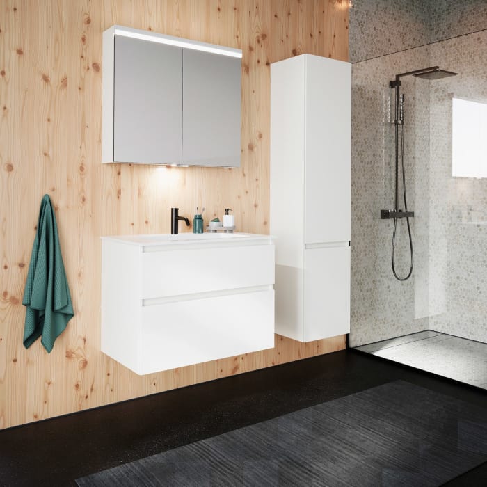 burgbad Lin20 Waschtischunterschrank mit Mineralguss-Waschtisch 82 cm, 2 Auszüge