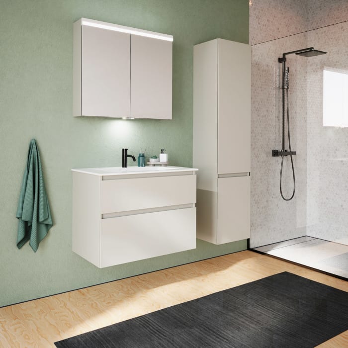 burgbad Lin20 Waschtischunterschrank mit Mineralguss-Waschtisch 82 cm, 2 Auszüge