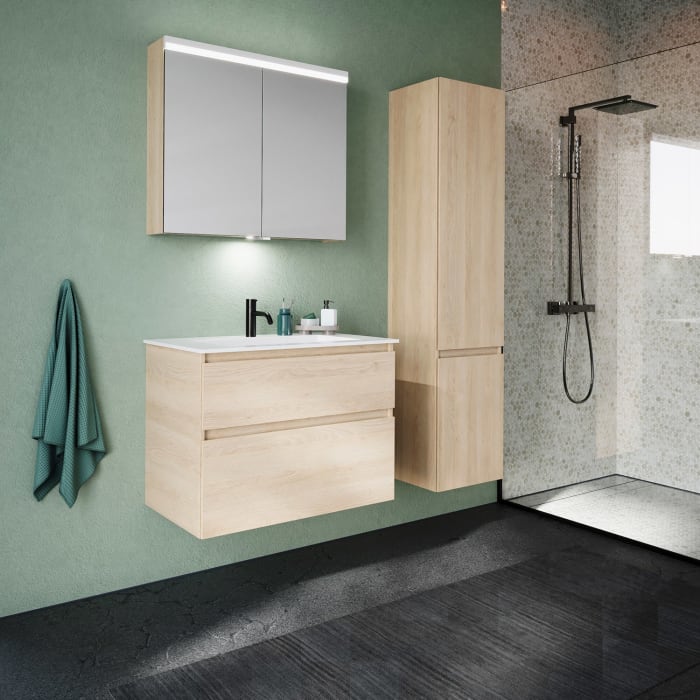 burgbad Lin20 Waschtischunterschrank mit Mineralguss-Waschtisch 82 cm, 2 Auszüge