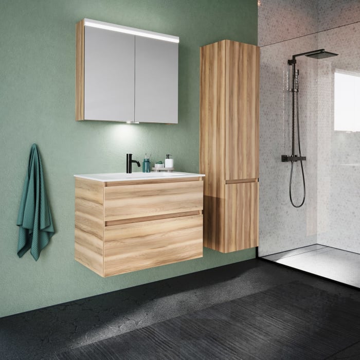 burgbad Lin20 Waschtischunterschrank mit Mineralguss-Waschtisch 82 cm, 2 Auszüge