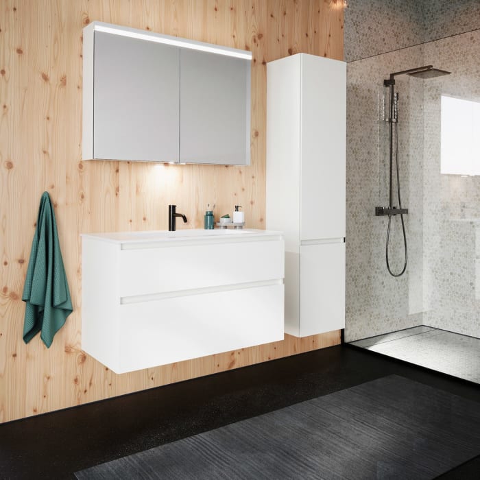 burgbad Lin20 Waschtischunterschrank mit Mineralguss-Waschtisch 102 cm, 2 Auszüge