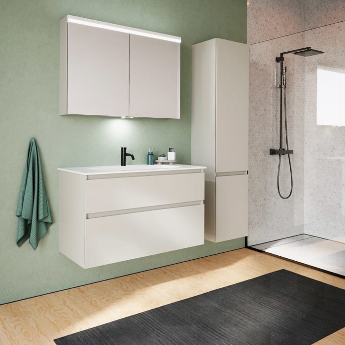 burgbad Lin20 Waschtischunterschrank mit Mineralguss-Waschtisch 102 cm, 2 Auszüge