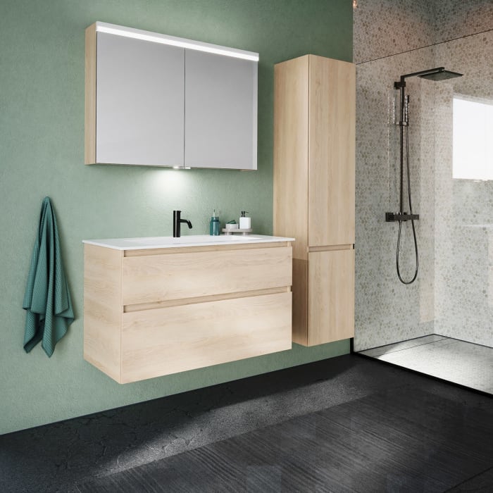 burgbad Lin20 Waschtischunterschrank mit Mineralguss-Waschtisch 102 cm, 2 Auszüge