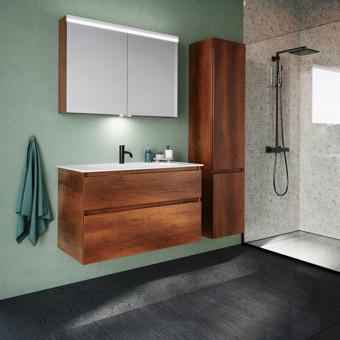 burgbad Lin20 Waschtischunterschrank mit Mineralguss-Waschtisch 102 cm, 2 Auszüge