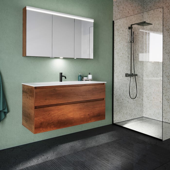 burgbad Lin20 Waschtischunterschrank mit Mineralguss-Waschtisch 122 cm, 2 Auszüge