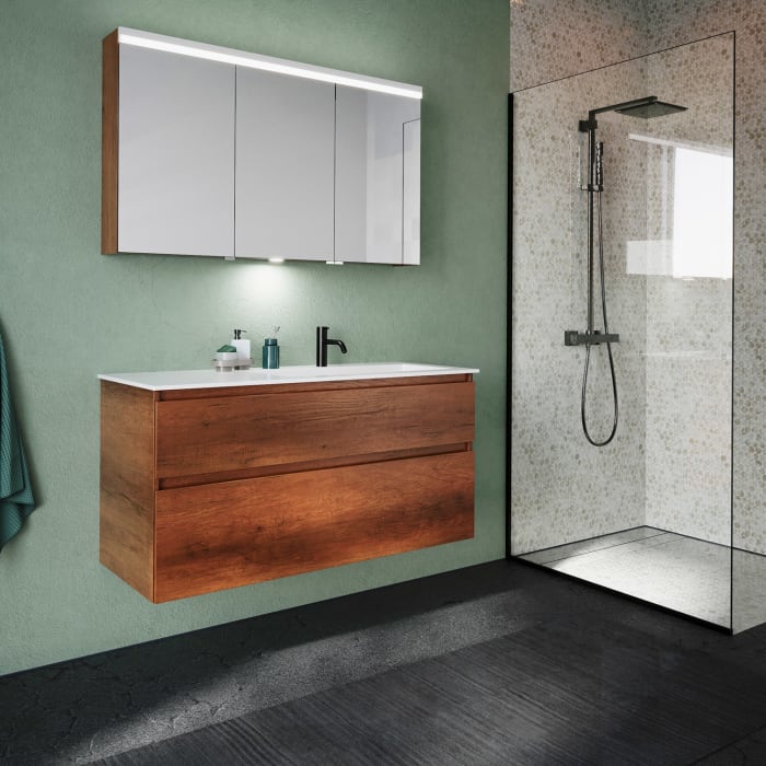 burgbad Lin20 Waschtischunterschrank mit Mineralguss-Waschtisch 122 cm, 2 Auszüge, rechts