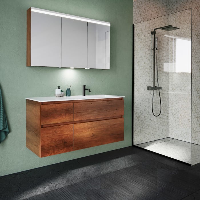 burgbad Lin20 Waschtischunterschrank mit Mineralguss-Waschtisch 122 cm, 4 Auszüge, rechts