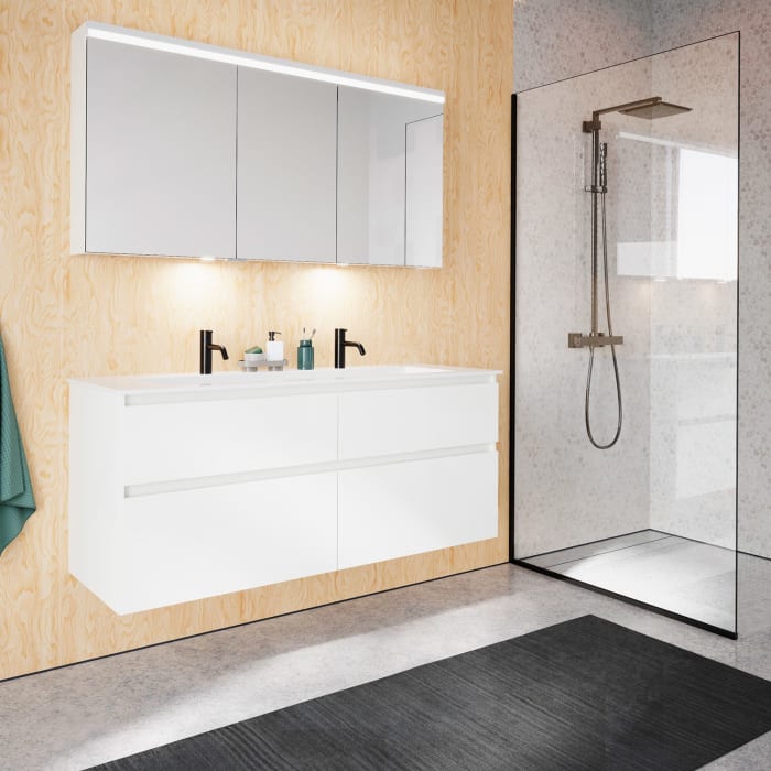 burgbad Lin20 Waschtischunterschrank mit Mineralguss-Waschtisch 142 cm, 4 Auszüge