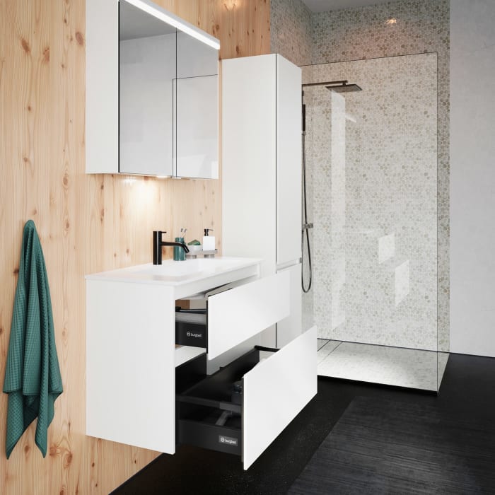 burgbad Lin20 Waschtischunterschrank mit Mineralguss-Waschtisch 82 cm, 2 Auszüge