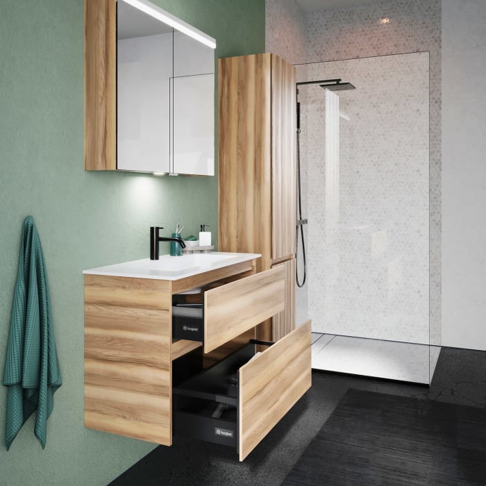 burgbad Lin20 Waschtischunterschrank mit Mineralguss-Waschtisch 82 cm, 2 Auszüge