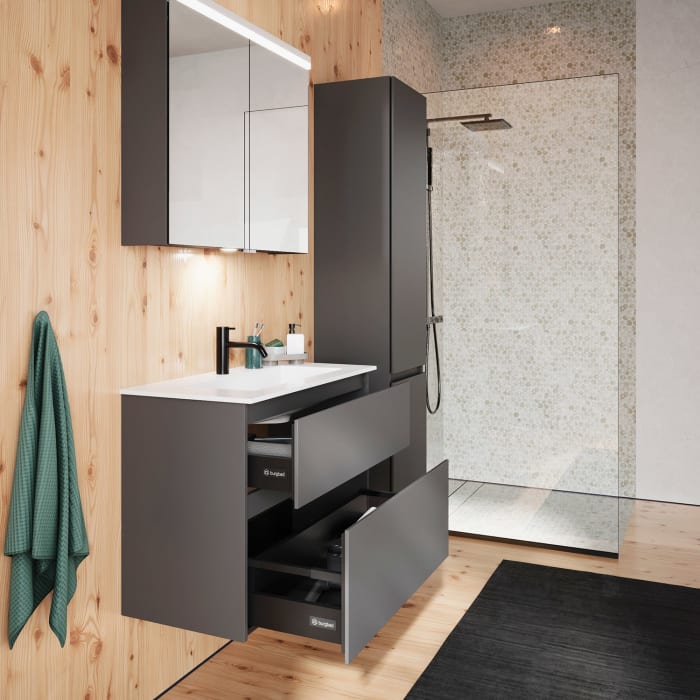 burgbad Lin20 Waschtischunterschrank mit Mineralguss-Waschtisch 82 cm, 2 Auszüge